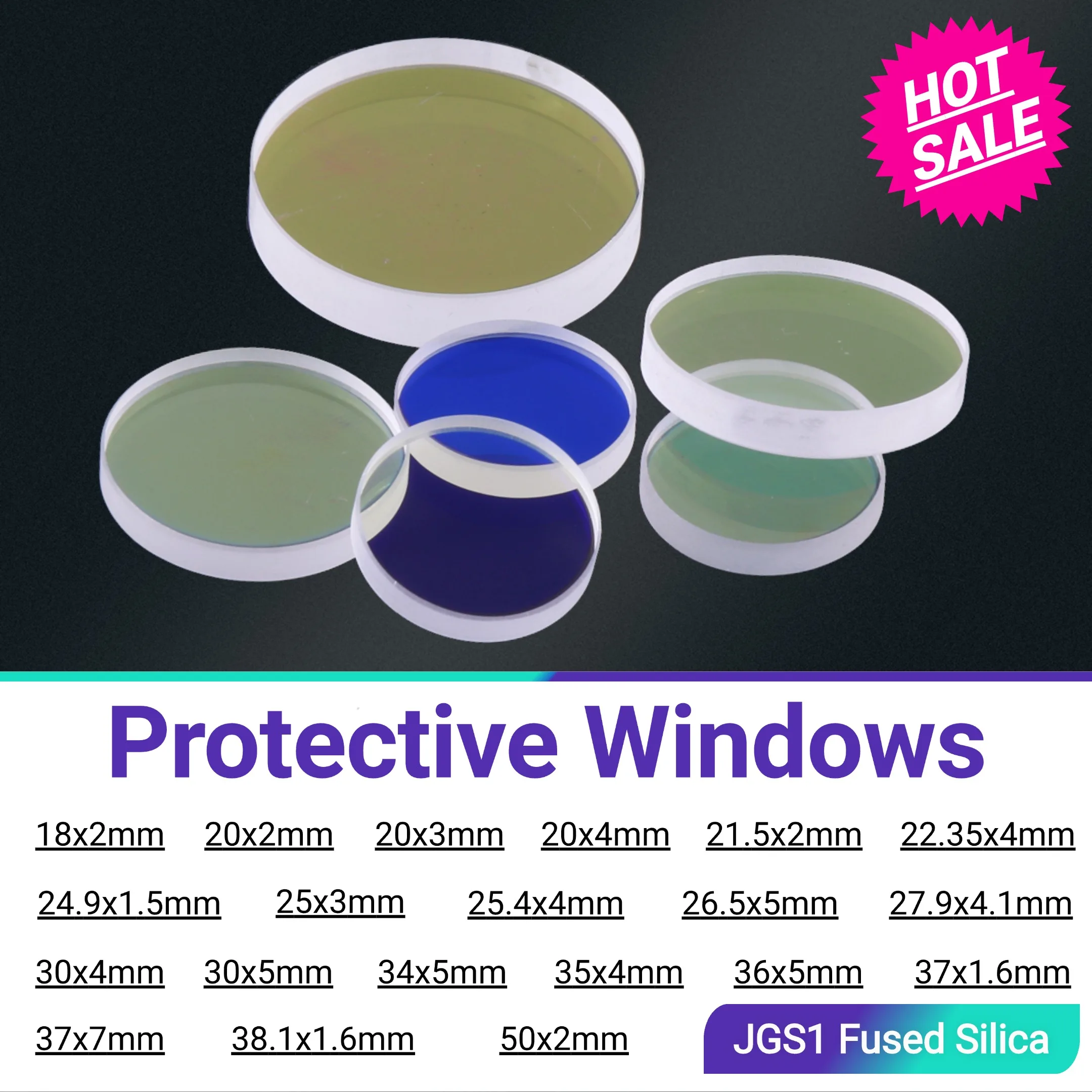 

Волоконная лазерная линза 18x2 20x2 37x7 27,9x4,1 Защитные окна для Raytools Precitec WSX Bodor Сварочная головка для лазерной резки 1064 нм