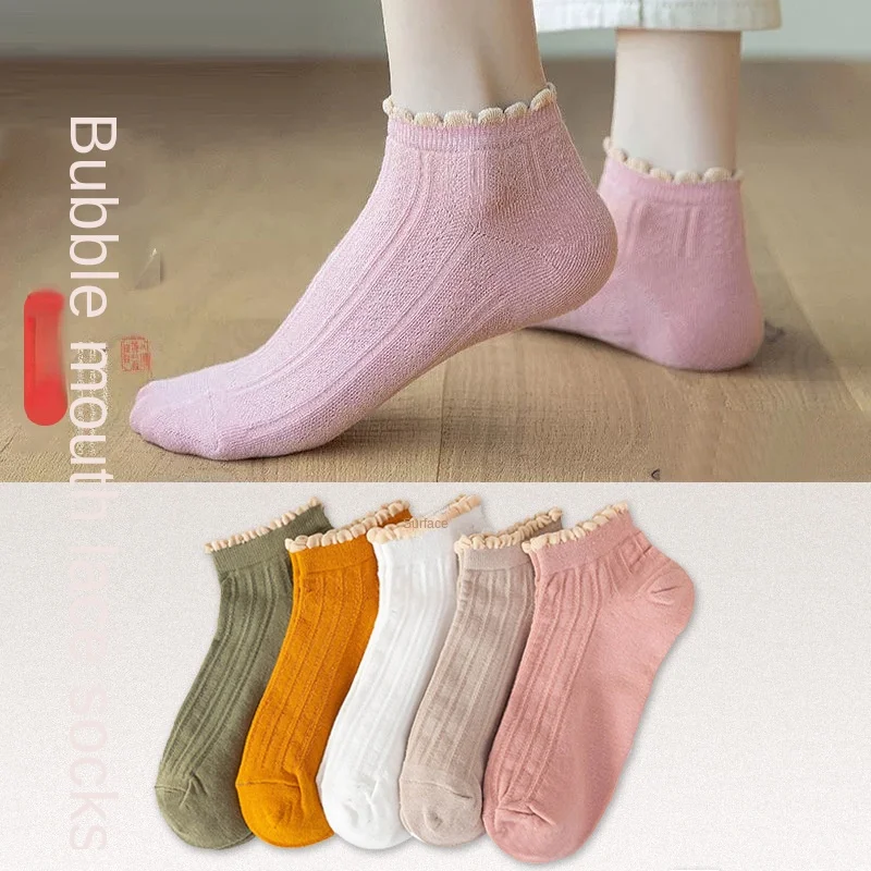 5 Pairs/Lot Cartoon Cute Cotton Low Sock Women Summer College Style Ankle Short Socks Girls Casual Breathable Street Thin Socks