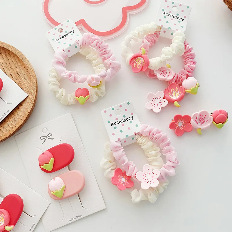 

New Sweet Girly Pink Flowers Kids Hairpins Children Headwear Baby Hair Clips Cute Headdress Girls Accessories Elastic Hair Bands