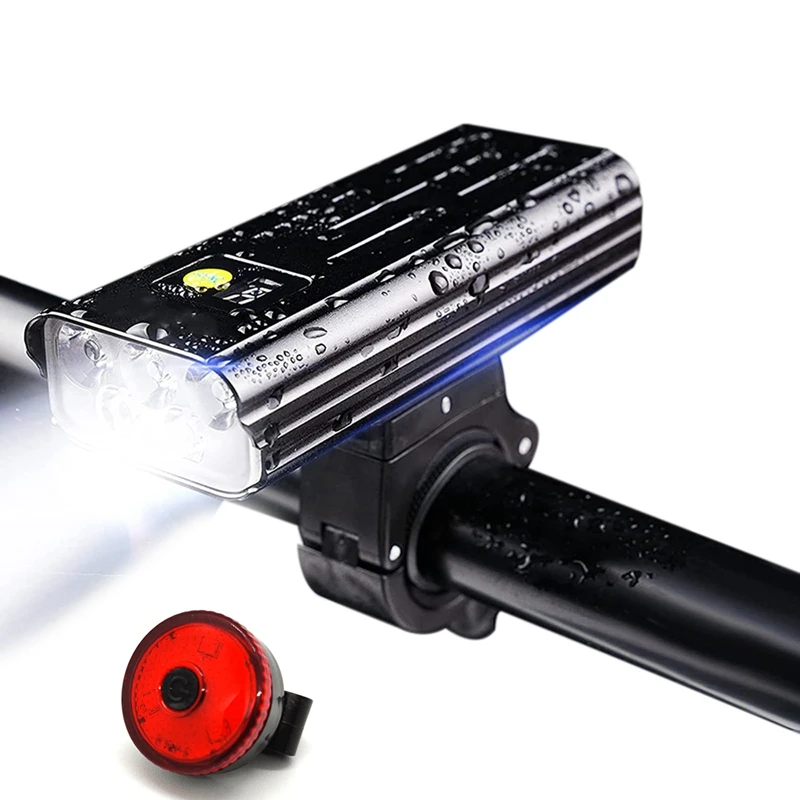 

Rechargeable Bike Lights Set, Waterproof Bicycle Lights for Night Riding 8000 Lumen 5 LEDs 8 Modes 5200MAh USB Charging