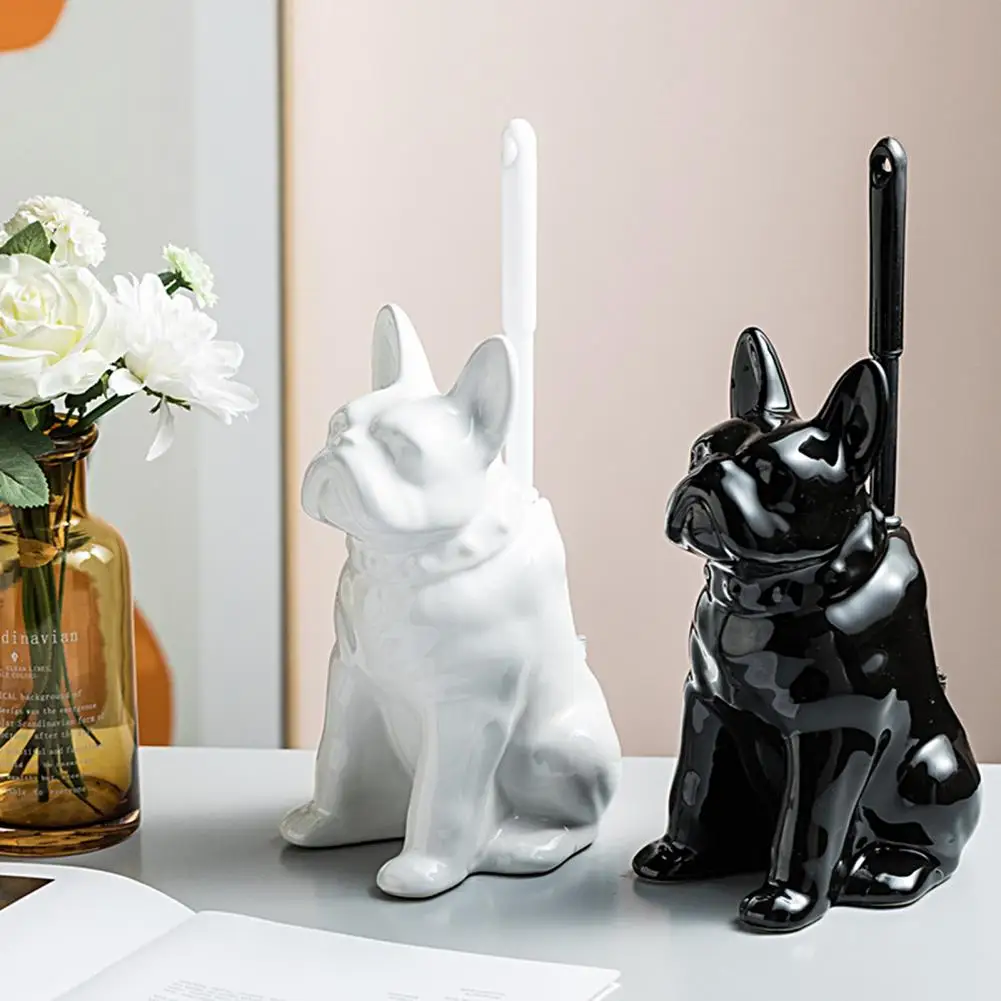 

Dog Shape Ceramics Toilet Brush Holder Long Handle Toilet Cleaning Brush Bathroom Toilet Bowl Brush with Holder Home Cleaning