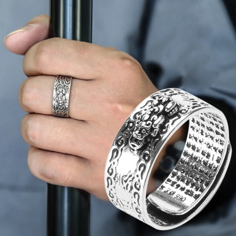 Открытое регулируемое мужское кольцо оригинальный фэн-шуй пиксиу Мани мантра