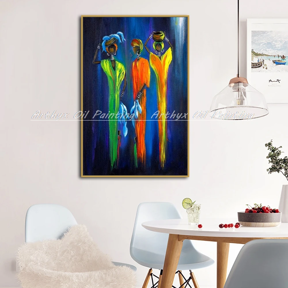 Arthyx Ручная роспись Afrikaanse Kleurrijke Vrouw Картина маслом на холсте Современная
