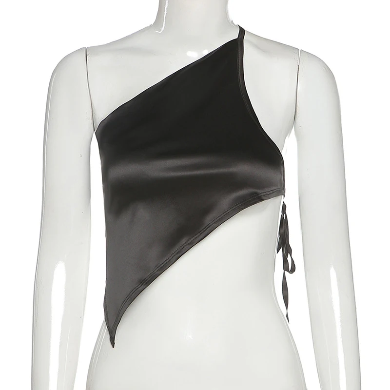 Женский укороченный топ без рукавов готический с бретелькой через шею и открытой