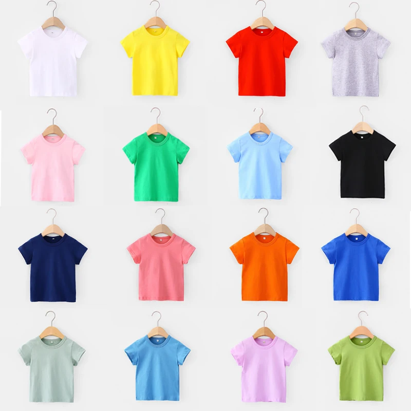

Новинка 2022, Детская футболка с коротким рукавом, летний хлопковый однотонный топ для детей, детская одежда, футболка для мальчиков и девочек