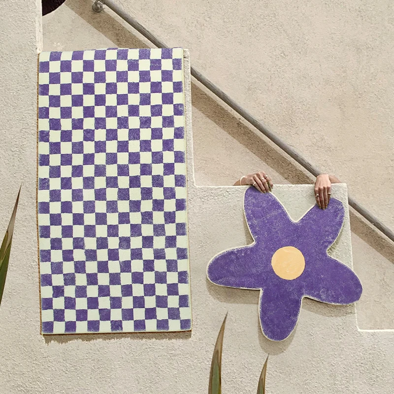 

Lavender Color Luxury Checkerboard Carpet Bedroom Decoration Carpets Living Room Rug Bathroom Door Mat Non-slip Rugs Alfombra IG