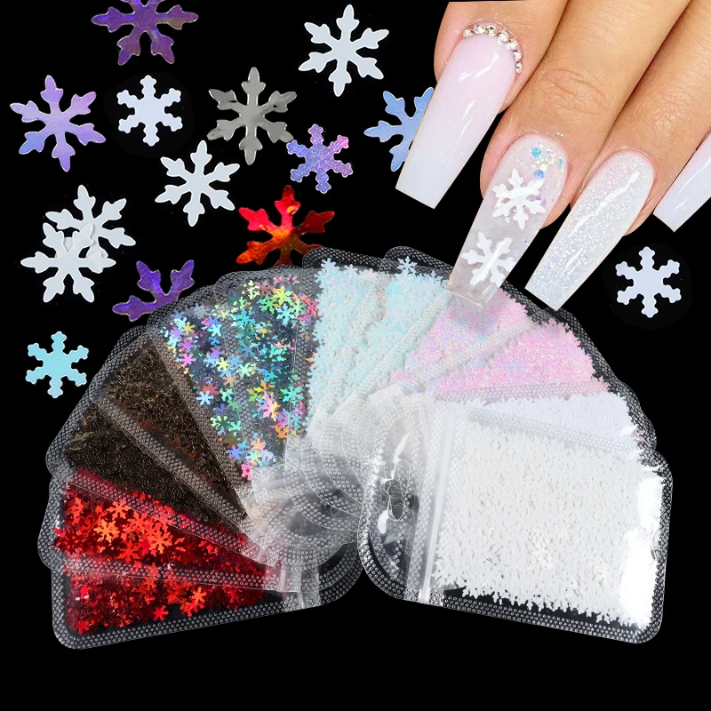 

12 Pcs/Set Mirror Snowflake Nail Art Sequins White Silver Snowflake Nail Charm Autumn Winter Nails Accessories Nagels Spulletjes