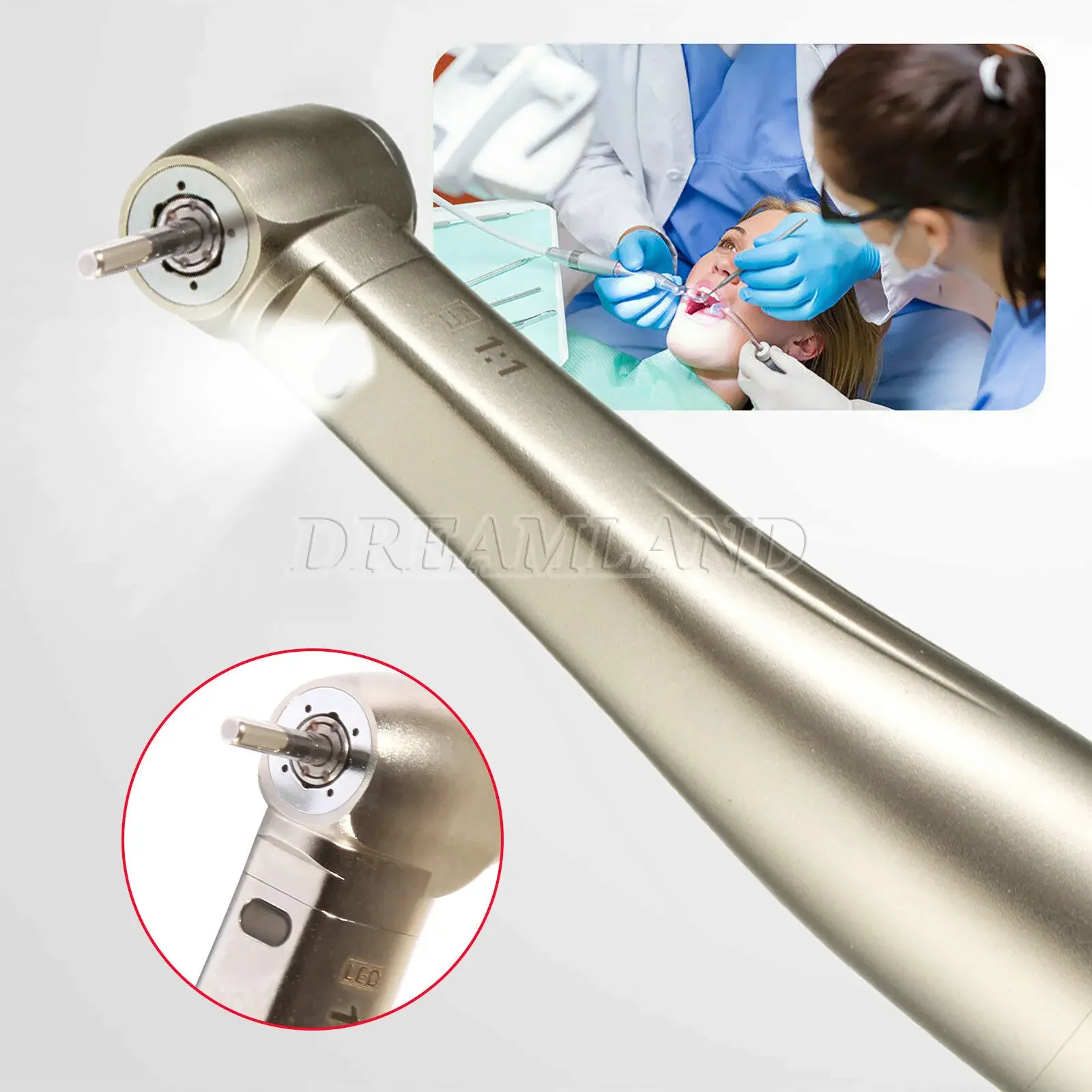 Стоматологический светодиодный светильник оптоволоконный наконечник 1:1 CONTRA ANGLE