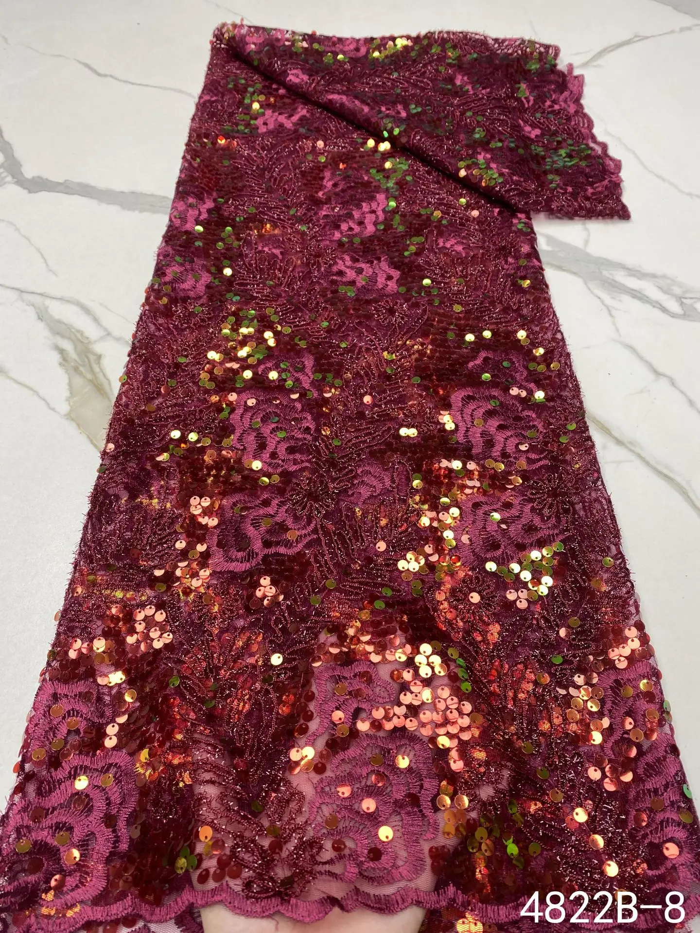 

Пурпурно-блестящая кружевная африканская Высококачественная французская Тюлевая сетчатая ткань для невесты 4822B