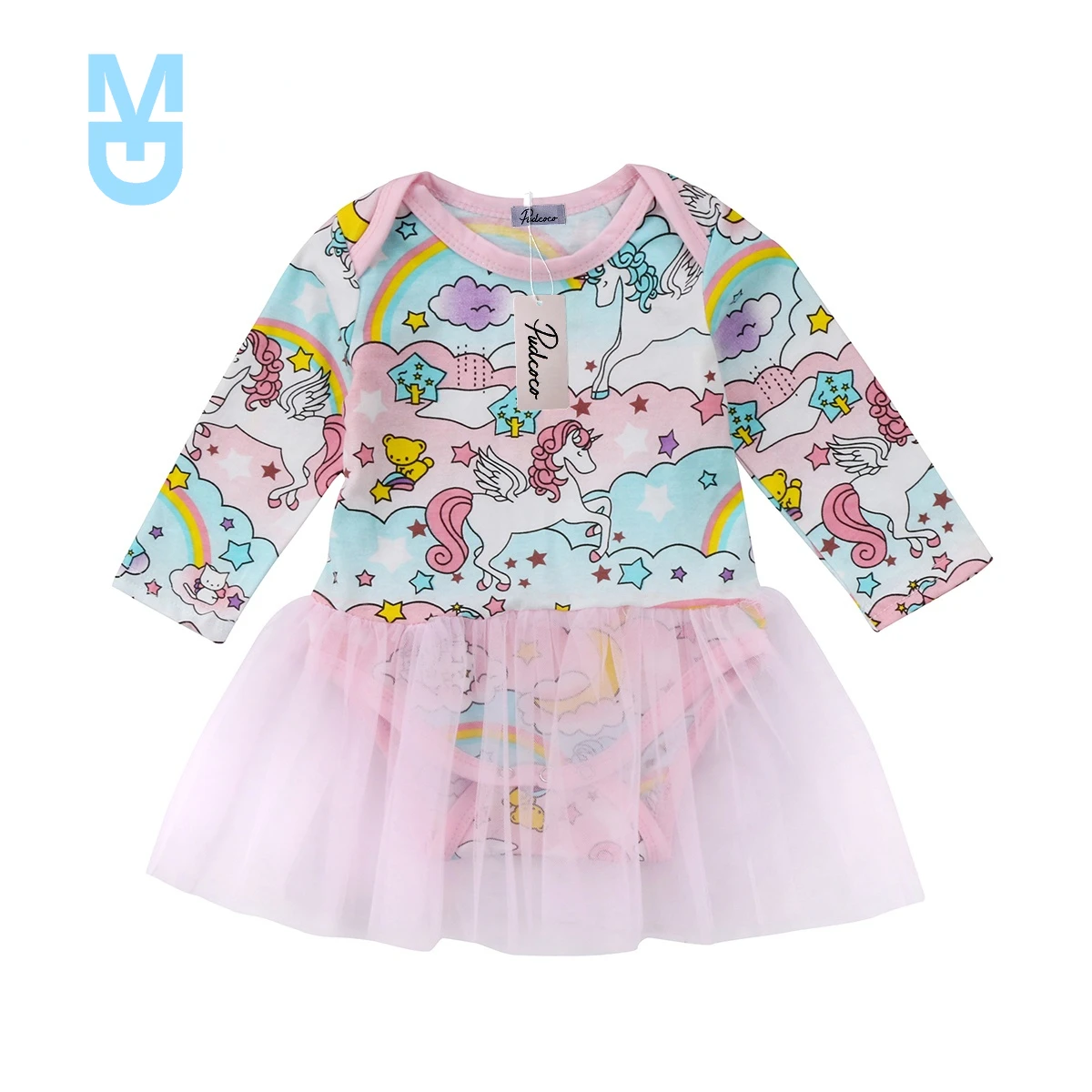 

New 2022Brand Toddler Infant born Baby Kid Girl Long Sleeve Unicorn Print Dress Clothes Tutu Chiffon Dress Cartoon Clothes