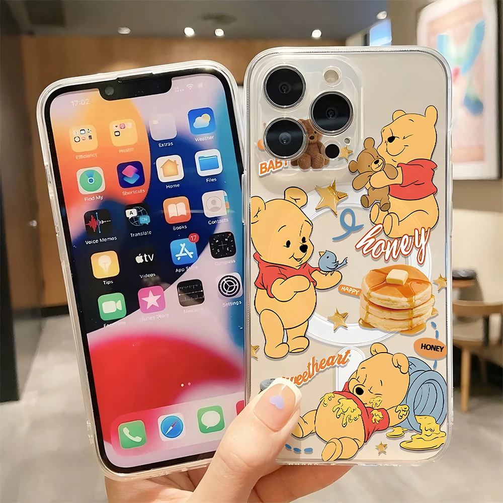 Disneys Cute Winnie Pooh Bear With Magsafe Magnetic Phone for iPhone 16 15 14 13 12 11 8 7 Plus Pro Max X XR XSMax Clear WK455