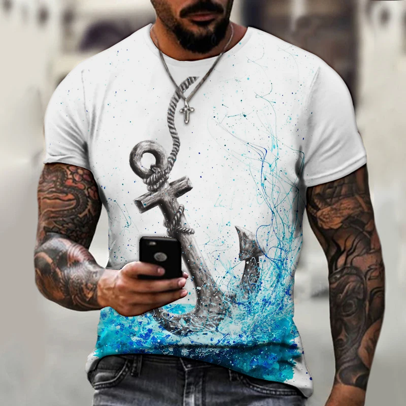 

Pirate Sailor Anchor 3D Printed New Summer Men's T-Shirt Oversized Short Sleeve Top Comfort Fabric Crew Neck Streetwear