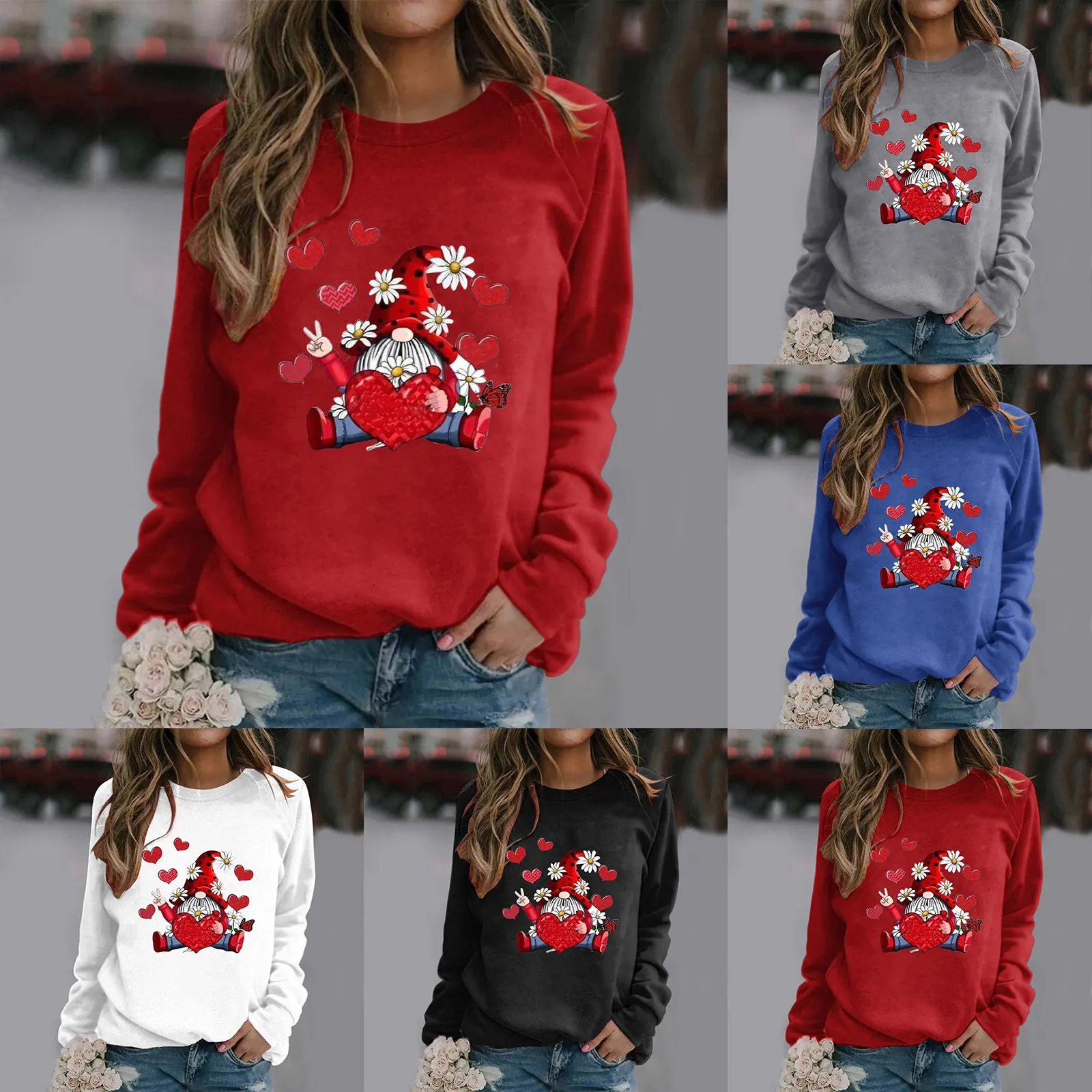 

Valentine's Day Women's Sweatshirt Crew Neck LOVE Heart Print Long Sleeve Casual Sweat Tops Fashion Hoodies Women