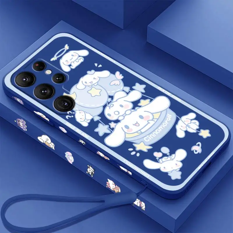 

Kuromi Cinnamoroll Melody Phone Case For Samsung Galaxy S23 S22 S21 S20 FE S10 Ultra Plus Lite 5G Liquid Left Rope Cover