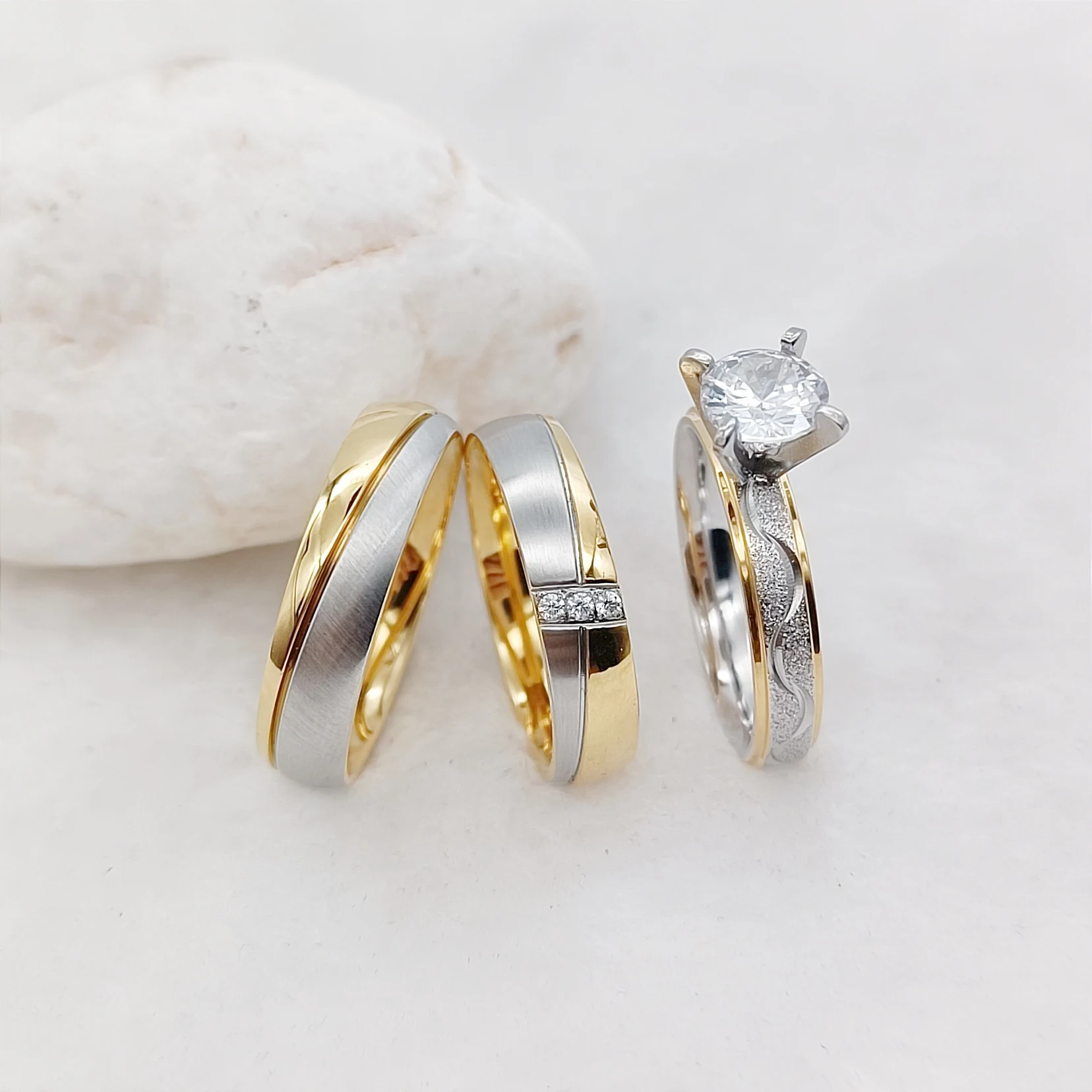 

Уникальные свадебные кольца для влюбленных, 3 шт., позолоченные ювелирные изделия обещания, парные кольца