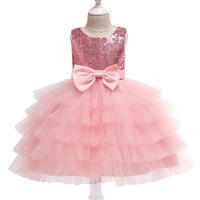 girls sequined mesh princess dress fashion bow cake dress round neck birthday party toddler girl dresses flower girl dresses
