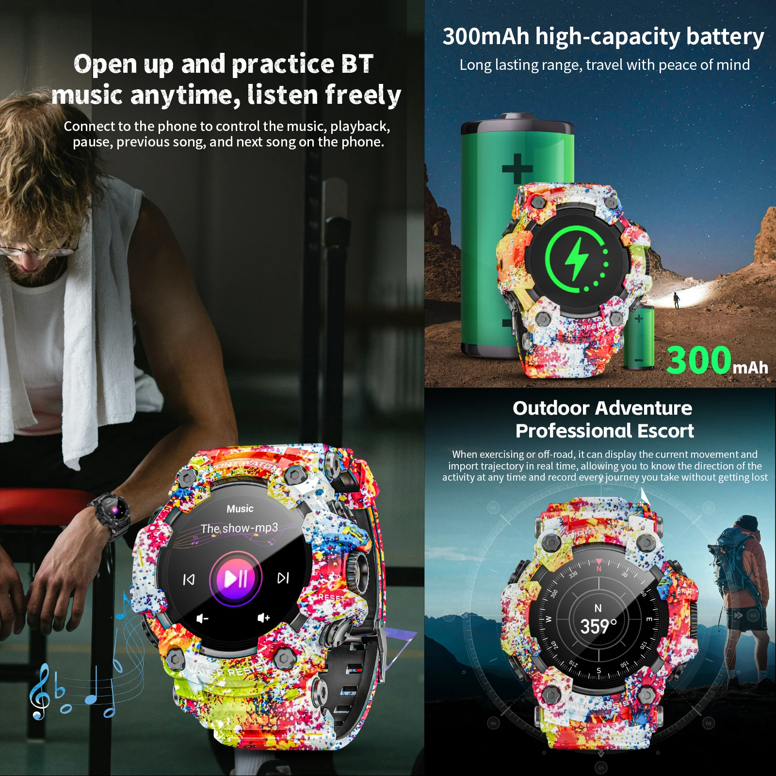 Прочные спортивные умные часы LOKMAT ATTACK-GT с Bluetooth-звонками красочные