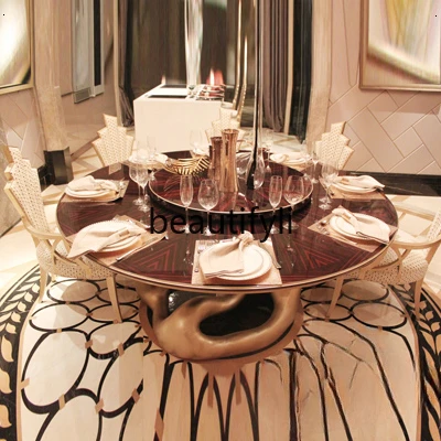 Постмодернистский круглый стол обеденный из черного сандалового дерева