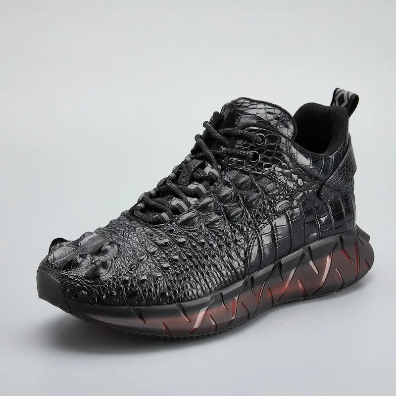 

New Arrival Crocodile Skin Causal Shoes Men Male Genuine Leather Shoes Sports and Leisure Shoes Thick Soled Handmade Shoes Male