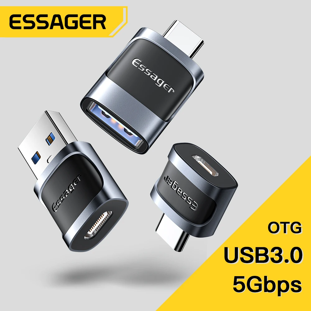 Адаптер Essager USB на Type C OTG Переходник Micro для Xiaomi Oneplus POCO3 HUAWEI Samsung iPad Macbook 3 0 коннектор
