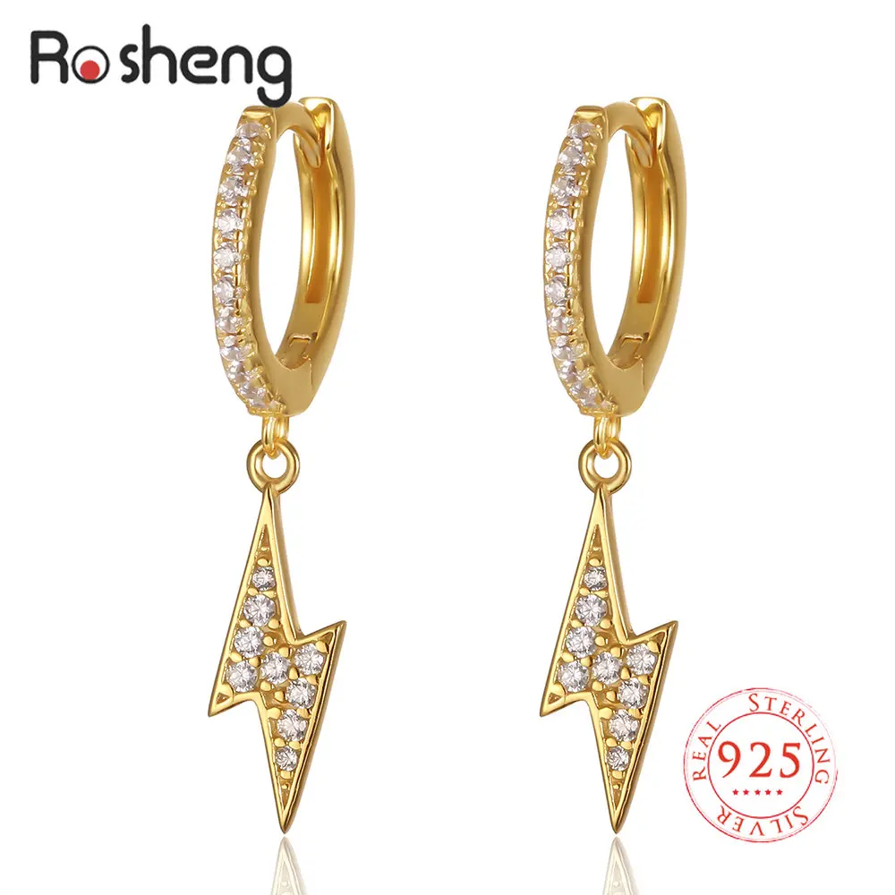 

S925 Full Zircon Stone Lightning Bolt Hoop Earrings for Women Girls Dangle Earrings Party Jewelry 2021 Boucle Oreille Femme New