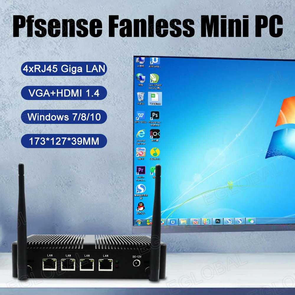 EGLOBAL Intel celeron J1900 CPU 4 LAN ports Nuc mini pc for router or server support Pfsense