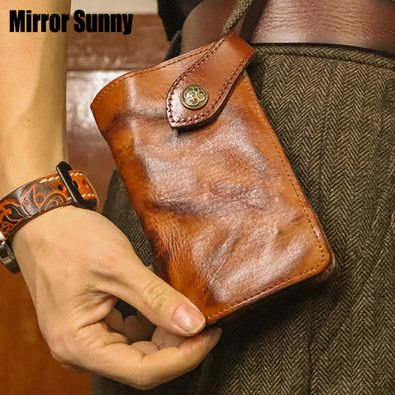 New Retro Wallet Men's Long Wallet Vegetable Tanned Leather Clutch Bag Japanese Card Bag Wallet Genuine Leather Simple Purse