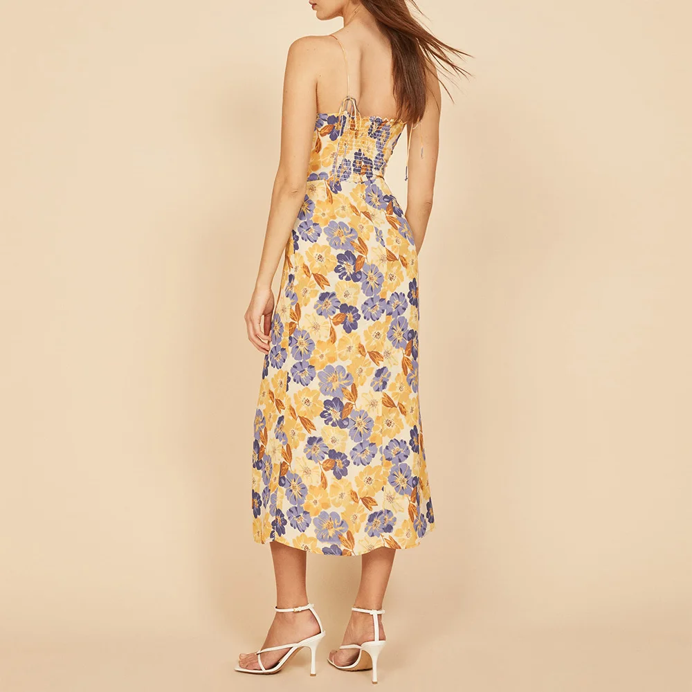 

Женское платье на бретелях-спагетти, без рукавов, с разрезом