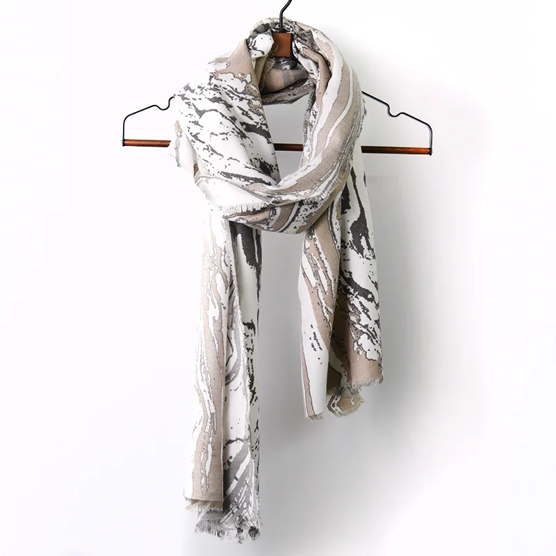 Женский теплый шарф осень-зима хлопковый льняной градиентный полосатый модный