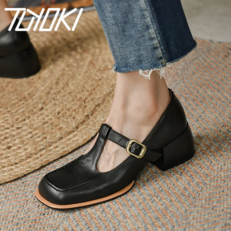 

Tuyoki Size 33-40 Real Leather Women Pumps Ins Fashion High Heels Shoes For Woman Spring Office Lady Daily Retro Footwear