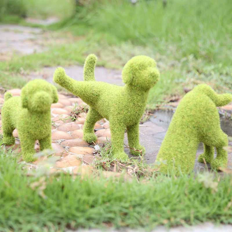 

Courtyard Cute Dog Statues Grass Green Simulation Flocking Puppy Ornaments Moss Grass Cat Figurines Garden Decor