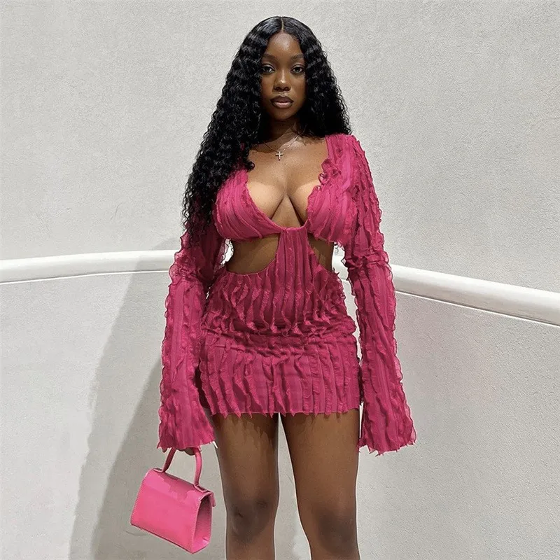 

Beach Dress Women Summer 2023 Cover Up Swimwear Long New Sexy Hollow Out Waves Pure Color Slim One Solid Spandex Bathing Clothes