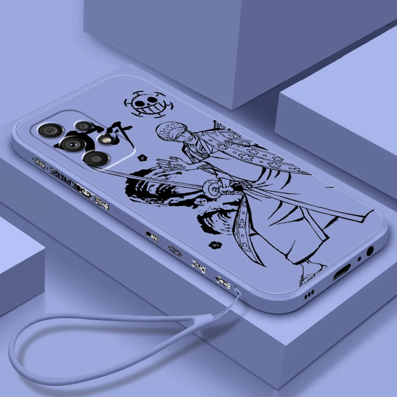 

Phone Case For Samsung A73 A72 A71 A52 A53 A54 A51 A42 A34 A32 A14 A13 A12 A23 5G One Piece Luffy Anime Cartoon Liquid Left Rope