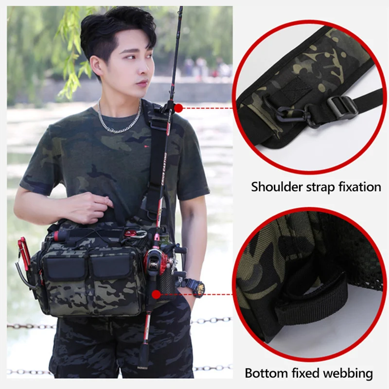 Tactical Fishing Rod Bag Waist Chest Backpack Shoulder Bag Outdoor Military Sports Assult Fishing Lure Box Sling Bag Men XA198G