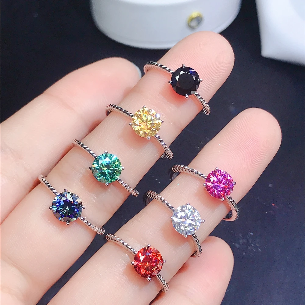 

Pink bule yellow moissanite ring, 925 Sterling silver, beautiful color, sparkling, 1 carat D VVS1