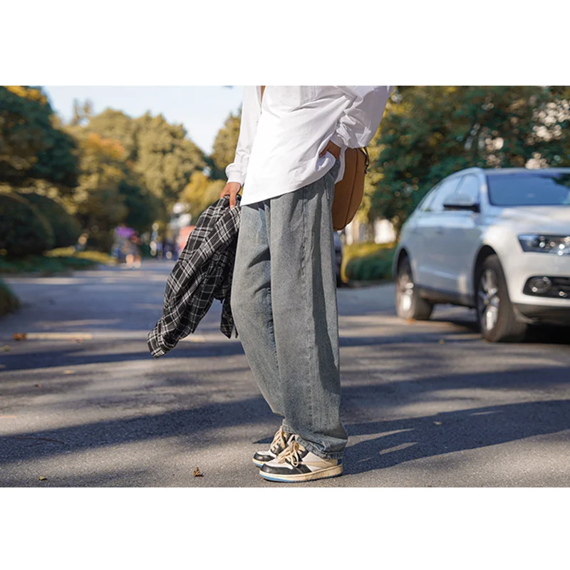 Streetwear Men Vintage Recreational Comfortable Blue Jeans 2022 New Loose Temperament Versatile Wide Leg Trousers Autumn Female