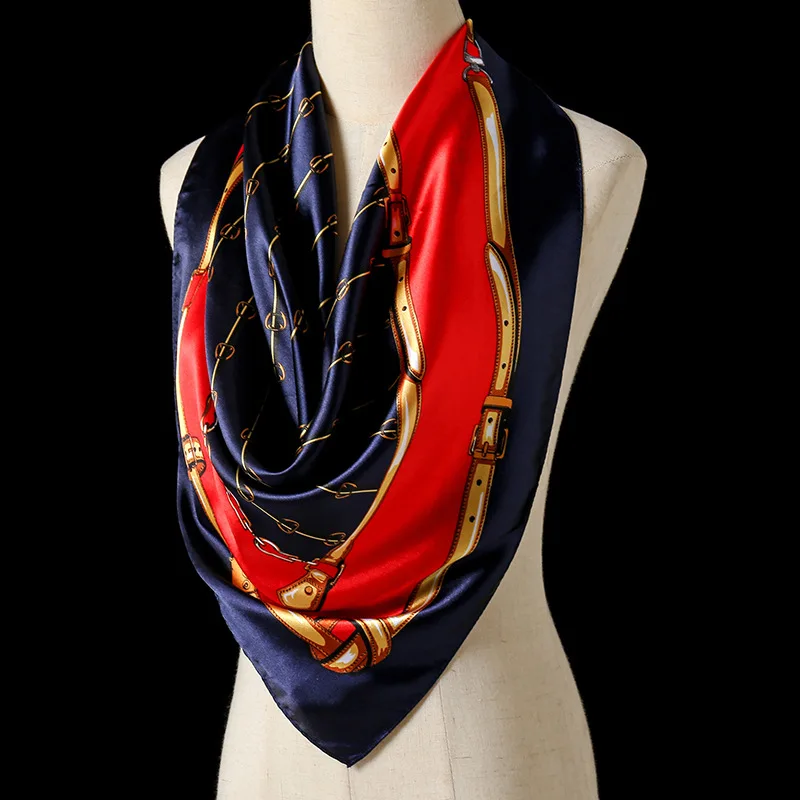 

2022 New Print Square Scarf For Women Silk Shawl Neckerchief Female Head Wraps Headband Hair bands Foulard Satin Hijab Bandana