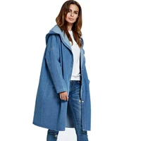 womens denim jacket fashion hooded long jeans jacket blue long sleeve loose casual ladies coats outerwear spring autumn new