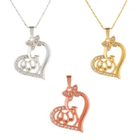 fashion goldsilver color hollow heart pendant necklace with zircon for women men jewelry long choker gift