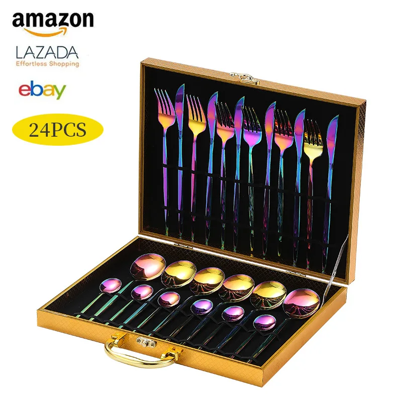 

Столовые приборы из нержавеющей стали, нож и вилка, ложка, 24 комплекта западных таблеток, нож и вилка, ложка, Набор подарочных столовых приборов