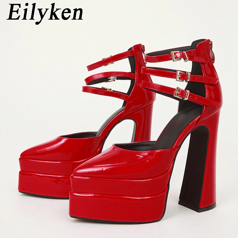 

Eilyken/новые стильные женские туфли-лодочки с острым носком; Обувь на платформе с пряжкой и ремешком на толстом высоком каблуке; Женские босоножки для свадебной вечеринки