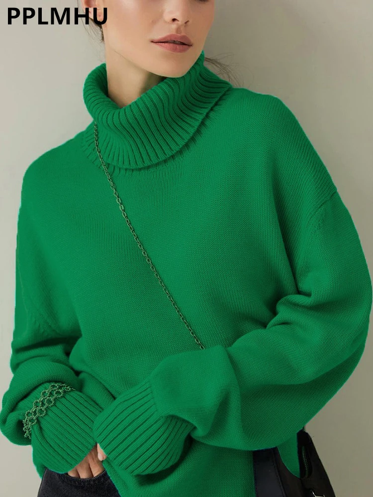 

Fall Winter Loose Green Turtleneck Sweaters Women Casual Warm Knit Pullover Korean Raglan Sleeve Knitwear Jumper New Malhas Tops
