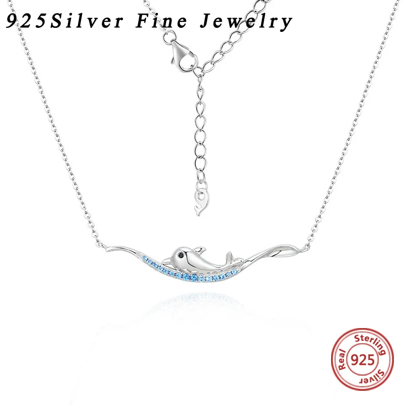 

925 Sterling Silver Small Whale Necklace Smile Pendant Crowd Clavicle Chain Nfemale Summer Ocean Series For Women Fine Jewelry