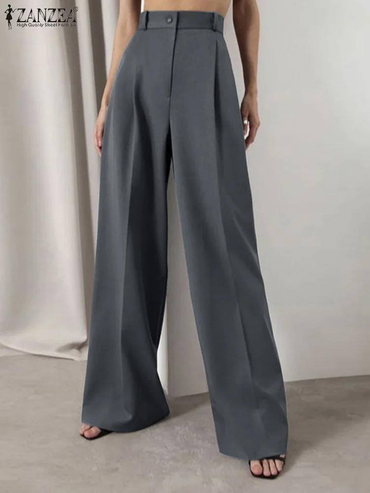 

Spring High Waist Solid Long Pants Casual Office Work Pantalon Fashion Palazzo Turnip ZANZEA Elegant Women Wide Leg Trousers