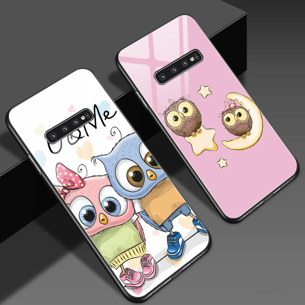 

Cute Cartoon Owl For Samsung Galaxy S22 S20 FE S10 S8 Ultra S10e A50 A52 A52S 5G A32 A71 Note 20 10 9 Plus Tempered Glass Case