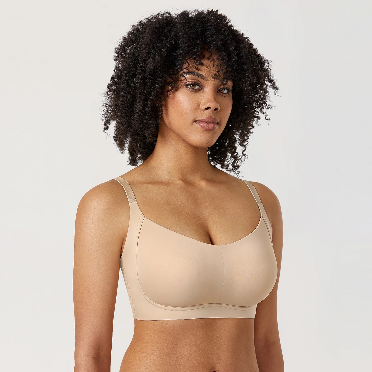 Women's Plus Size Wireless Seamless Bra Unlined Full Coverage Smooth Bralette Black Beige