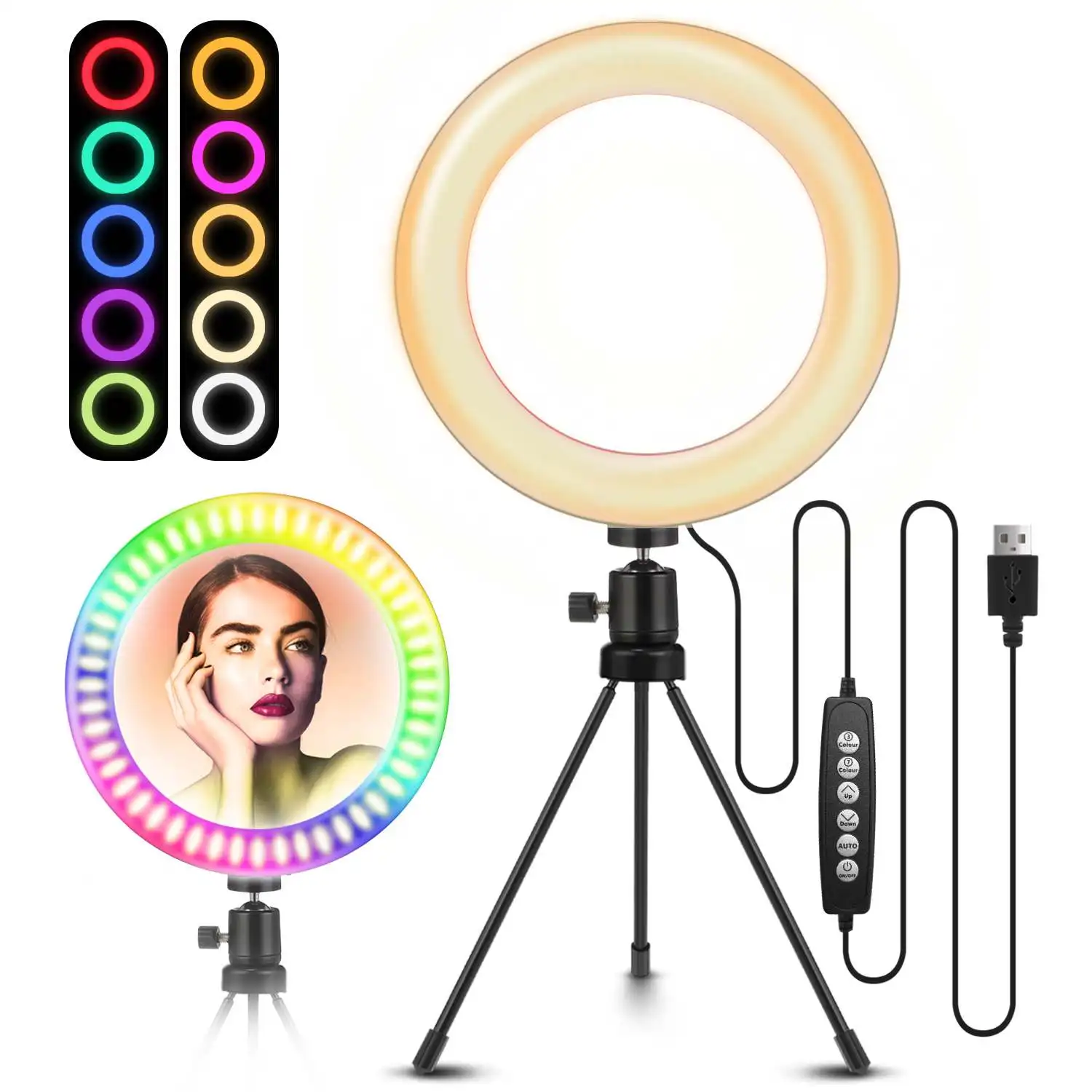 

ELEGIANT EGL-03 8 inch Ring Light 3 Light Modes USB Powered 10 Brightness Levels Adjustment Fill Lamp with Tripod