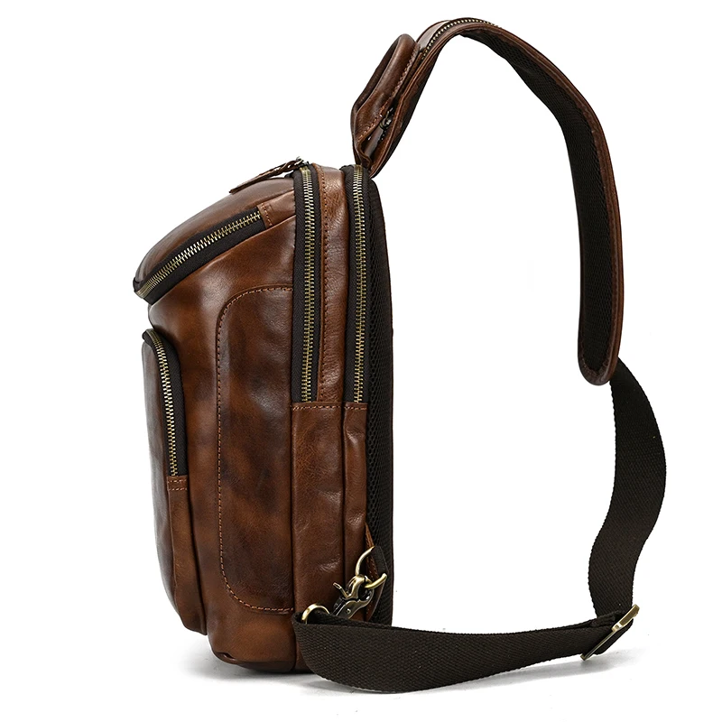 Men's Genuine Leather Bags New Crossbody Bags For Men High Capacity Shoulder Bags 2022 Casual Chest Bag Cow Leather Sling Bag