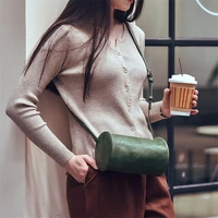 fashion high quality natural real leather ladies cylinder small mini shoulder bag daily work party soft leather crossbody bag