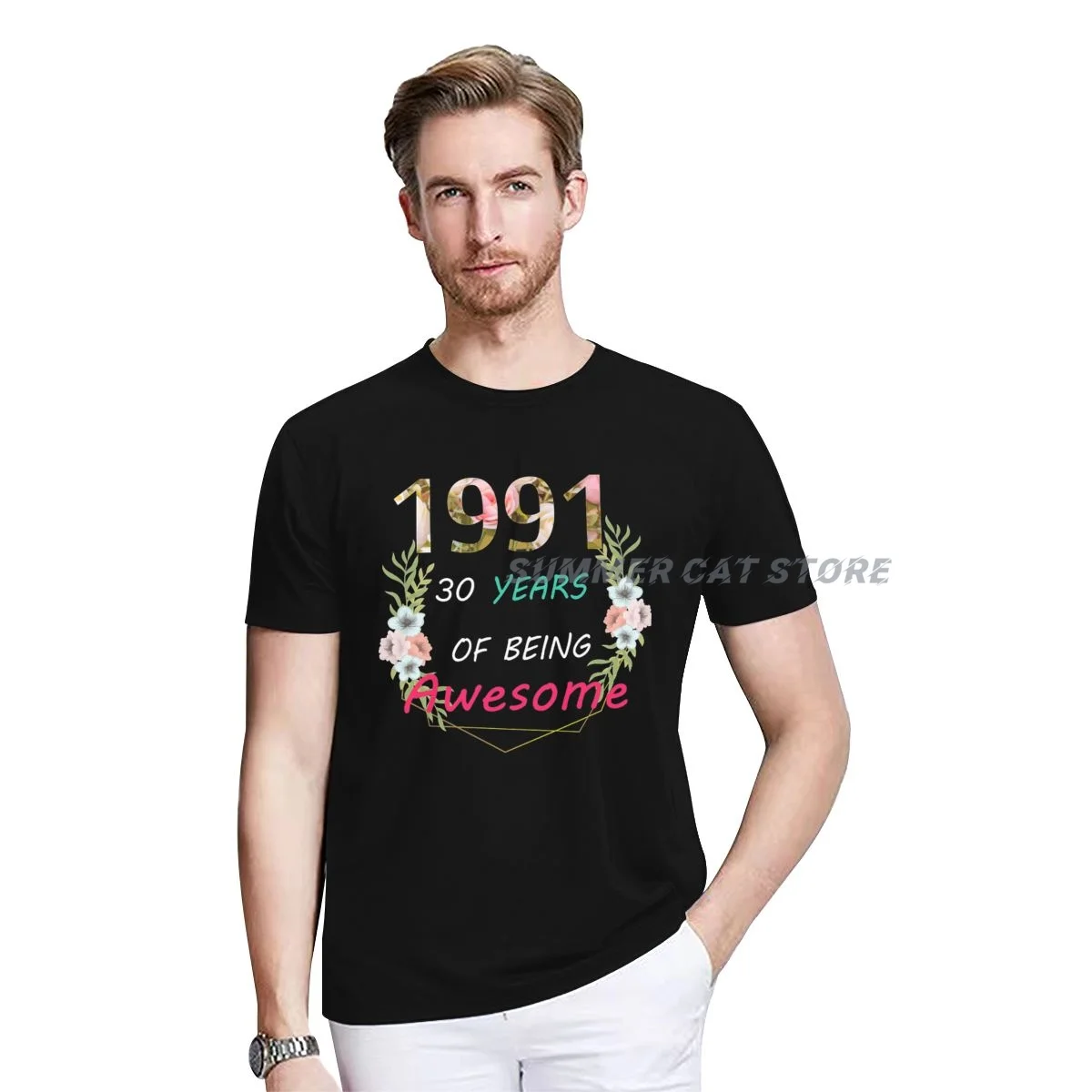 

Футболка женская/мужская с графическим принтом, на день рождения, 1991 - 31